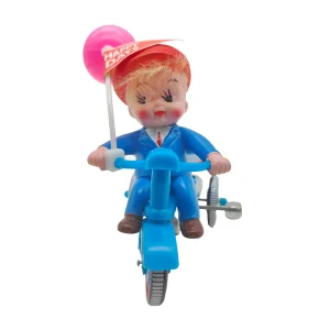 Vintage Wind-Up Boys Tricycle Korean M&H Metal Toy with Original Box 1970s
