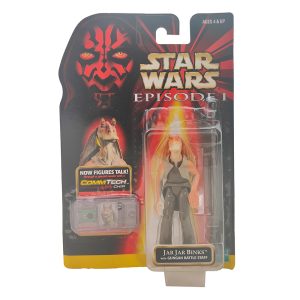 Star Wars Episode 1 Jar Jar Binks With Gungan Battle Staff CommTech Chip 3.75 Inch Action Figure Hasbro 1998
