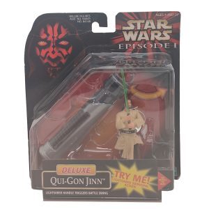 Star Wars Episode 1 Deluxe Qui Gon Jinn 3.75 Inch Action Figure With Lightsaber Handle Hasbro 1998